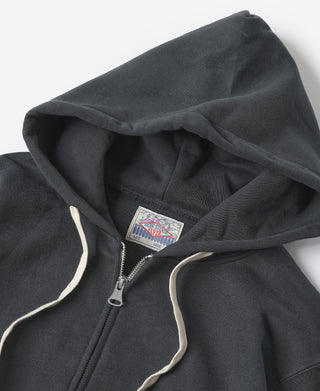 Black hoodie hood and zipper area with white drawstring ties