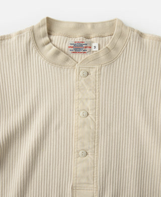 Ribbed henley T-shirt neckline with two-button placket, light apricot