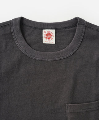 Dark gray cotton T-shirt with ribbed crew neck and chest pocket