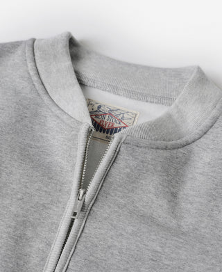 Gray half-zip fleece sweatshirt collar with zipper and inner neck label