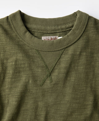 Green cotton T-shirt crew neck with internal brand tag and stitching