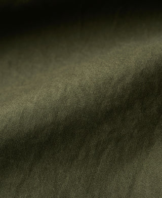 Olive field jacket fabric close-up with textured woven pattern