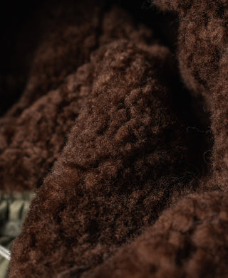 Brown fleece lining close-up inside Type N-3 parka hood