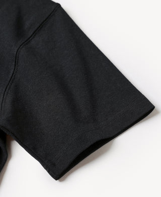 Black cotton tubular T-shirt sleeve hem, clean edge with ribbed cuff and stitching