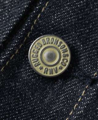 Indigo denim jacket metal snap button with brand engraving