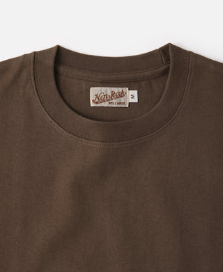 Coffee-brown cotton T-shirt crew neck with brand label at inside collar