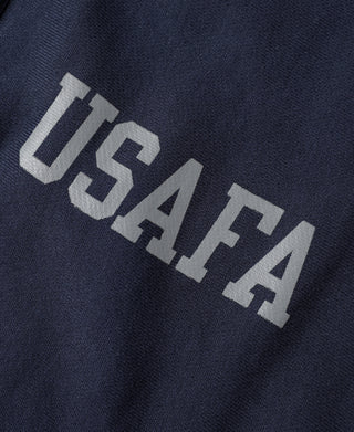 Navy sweatshirt chest lettering, USAFA in white