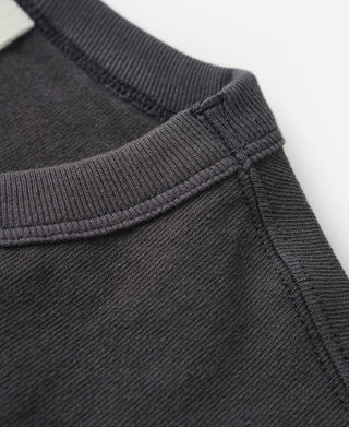 Dark gray cotton T-shirt with ribbed crew neck and reinforced shoulder seam