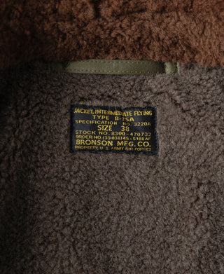 Shearling inner label patch on Type B-15A flight jacket lining