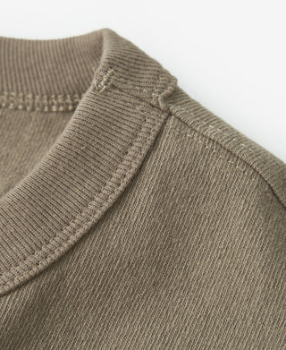 Khaki cotton T-shirt sleeve cuff with ribbed hem and stitched seam