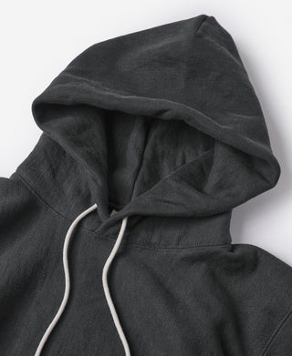 Black pullover hoodie hood with white drawstrings