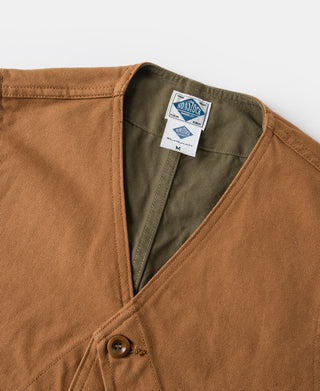 Canvas vest V-neck with green lining and button placket