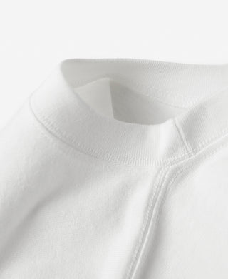 White cotton tubular T-shirt ribbed crew neckline and shoulder seam