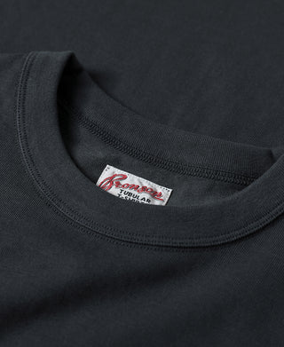 Loopwheel tubular athletic T-shirt ribbed crew collar and sleeve hem seam, vintage black