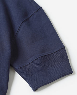 Navy henley t-shirt short sleeve with ribbed cuff and side seam