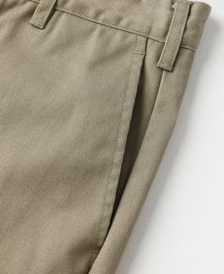 Khaki work pants front fly with button closure and belt loops