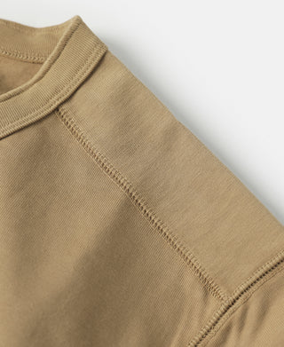 Khaki cotton henley T-shirt sleeve with stitched hem and ribbed cuff