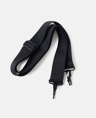 Black nylon shoulder strap with adjustable buckles and hanging strap ends