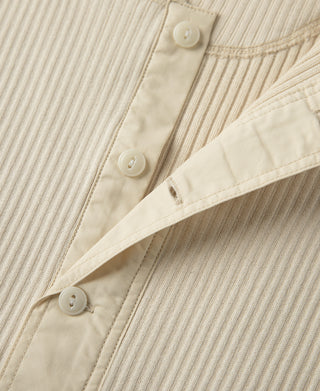 Ribbed henley T-shirt button placket detail, light apricot