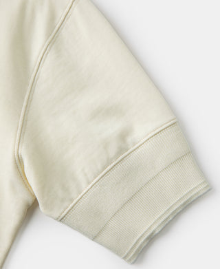 Cream short sleeve henley T-shirt with ribbed knit sleeve cuff