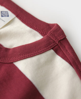 Red and white wide striped cotton T-shirt with ribbed sleeve cuff detail
