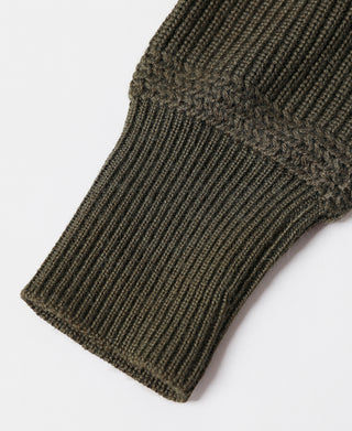 Olive wool sweater ribbed cuff detail