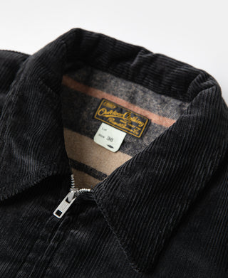 Black corduroy cossack jacket collar with front zipper
