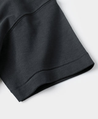 Loopwheel tubular athletic T-shirt sleeve cuff and bottom hem, vintage black
