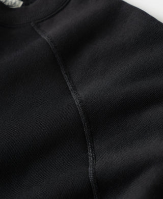 Black raglan sweatshirt sleeve seam and raglan panel detail