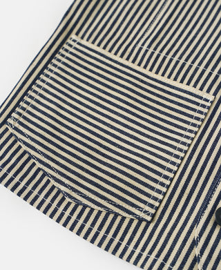 Pinstripe vest pocket panel detail with stitched horizontal stripes