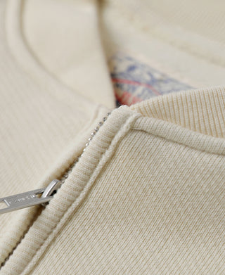 Apricot half-zip fleece sweatshirt zipper and ribbed placket close-up