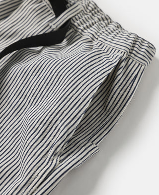 Striped loose pants with side pocket and elastic waistband, blue and white