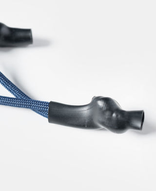 Navy drawstring cord with black plastic adjuster end