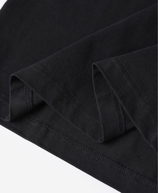 Black T-shirt fabric weave and seam stitching detail