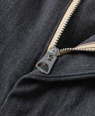 Dark gray trouser fly with zipper and inner coin pocket lining
