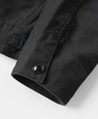 Black moleskin Cossack jacket sleeve cuff with snap button detail