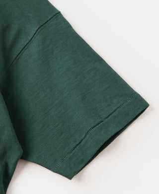 Green short-sleeve cuff and hem of slub cotton pocket T-shirt