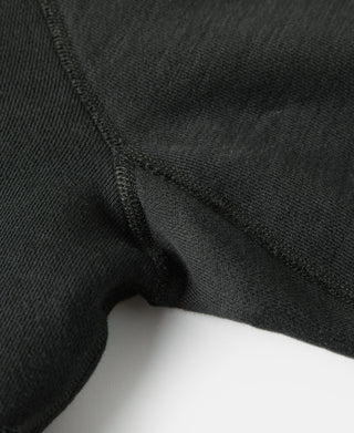 Vintage black raglan sweater side seam and underarm area, knit texture close-up