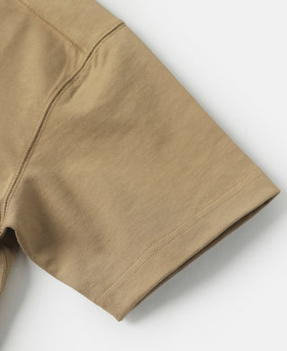 Khaki cotton henley T-shirt with side seam and straight bottom hem