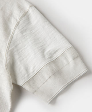 White henley t-shirt short sleeve cuff with folded hem