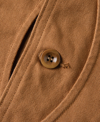 Canvas vest round wood-look button on V-neck placket