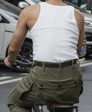 White sleeveless cotton tank top with back view and crew neckline
