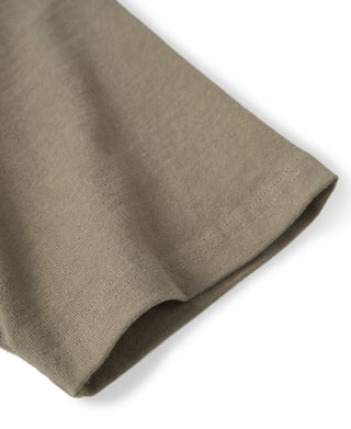 Khaki cotton T-shirt sleeve cuff with stitched hem edge