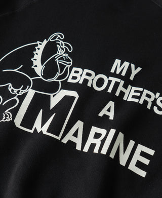 'My Brother's a Marine' text and bulldog graphic on black raglan sweatshirt