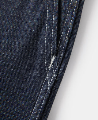 Indigo dungaree pants with bar-tack stitching on side pocket