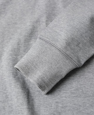 Gray long-sleeve henley shirt sleeve cuff with ribbed hem finish