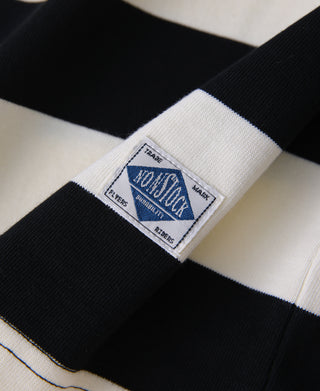 Wide striped black-and-white heavyweight cotton T-shirt, sleeve label detail