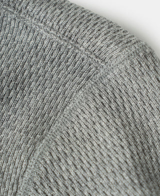 Gray long-sleeve thermal shirt with ribbed shoulder and waffle knit texture