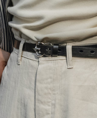 Silver-Plated Brass Buckle Full-Grain Cowhide Belt - Black