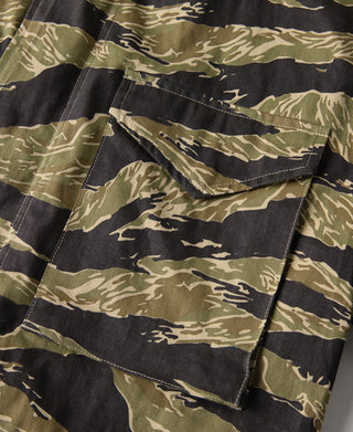 Tiger stripe camo field jacket utility pocket with flap and stitched panel